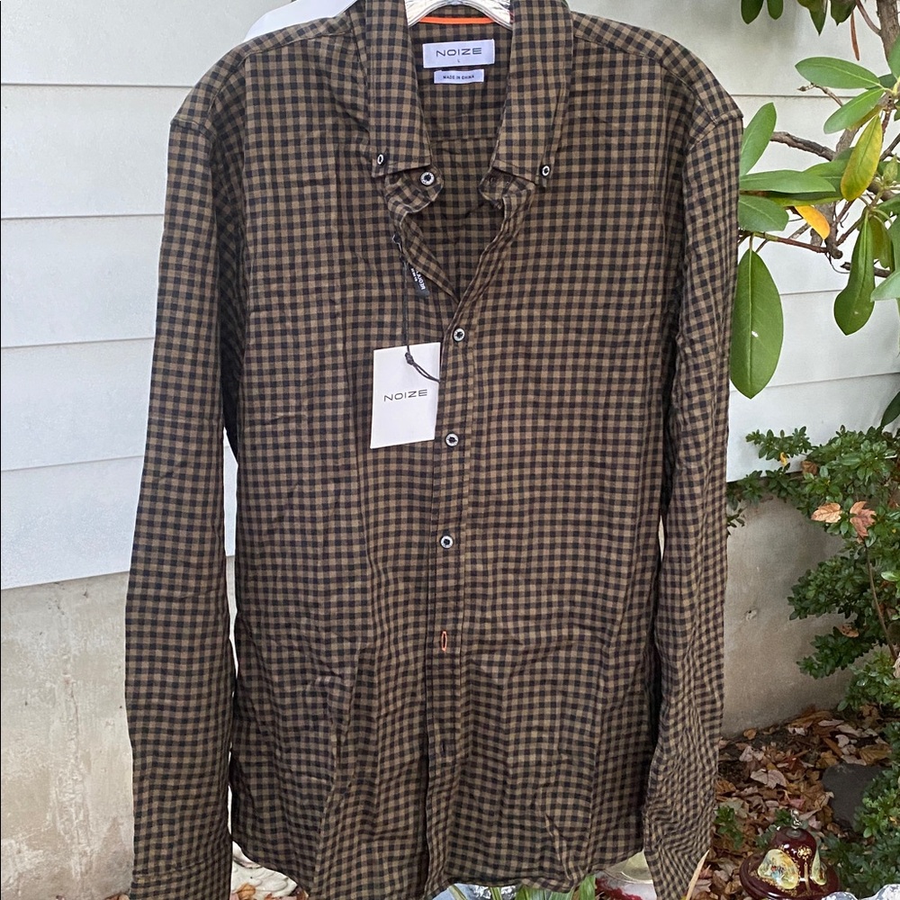 Noize Olive and Black Plaid Shirt